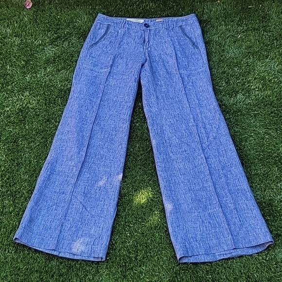 Pilcro Linen Wide Straight Leg Pants Blue Size 4 - Picture 2 of 16